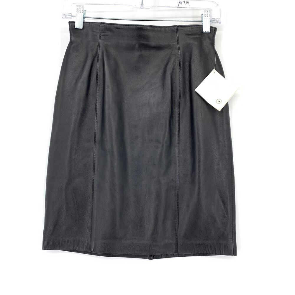 Vintage 90s Lamb Leather Pencil Skirt Womens Apx Sz 26" US 2 Petite Black